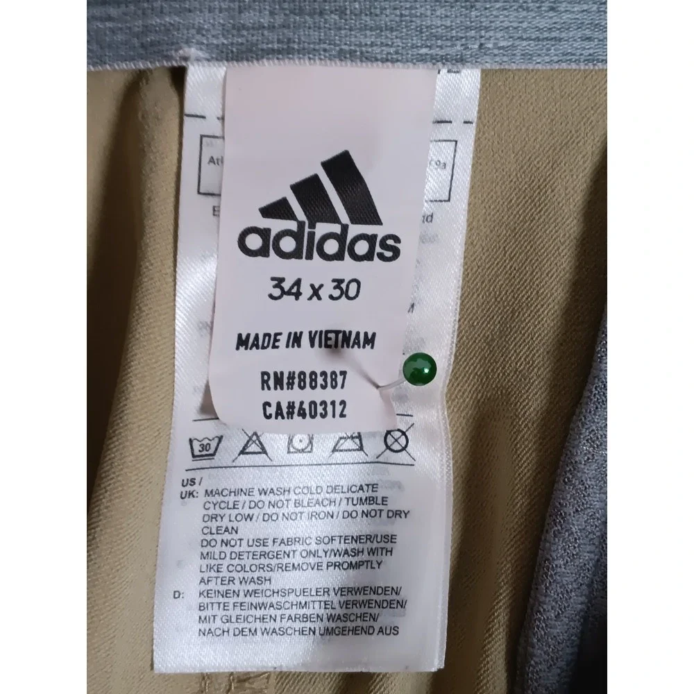Adidas Golf Pants Mens 34x30 Beige Khaki Stretch Performance Flat Front